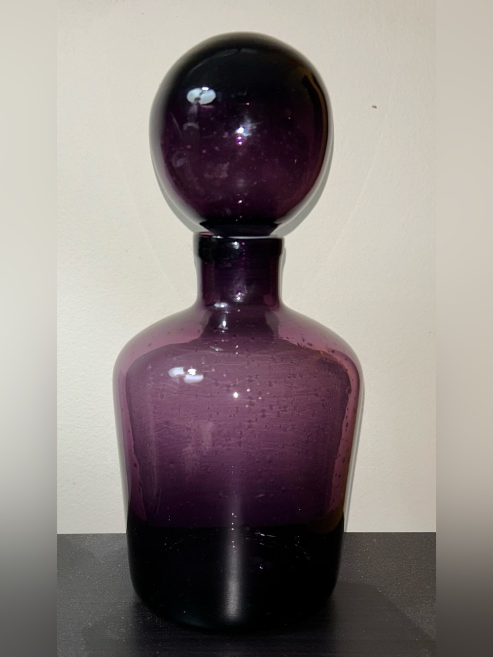VTG MCM Amethyst Purple Art Glass Decanter Large Round Stopper